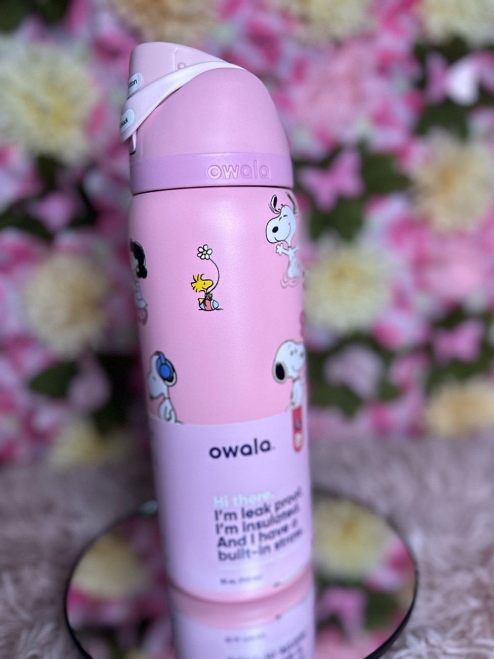 Pink Insulated Water Bottle with Snoopy Design